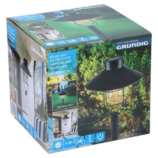 Φανάρι Κήπου LED Ηλιακό Μαύρο 21.8x21.8x64cm GRUNDIG