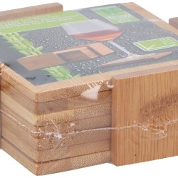 Σετ 7τμχ Σουβέρ Σε Βάση Ξύλινη 11x11x5cm