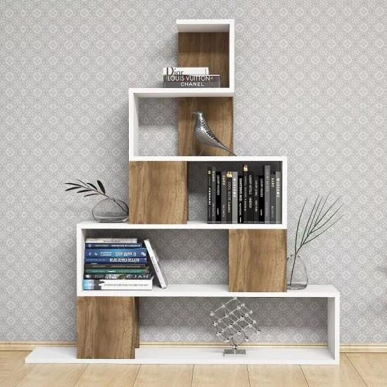 Βιβλιοθήκη PRUNELA Λευκό/Καρυδιά 120x22x131cm Βιβλιοθήκη PRUNELA Λευκό/Καρυδιά 120x22x131cm