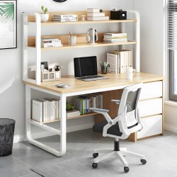 Γραφείο  MERGELLUS Με Ράφια Φυσικό/Λευκό MDF/Μέταλλο 120x50x147cm