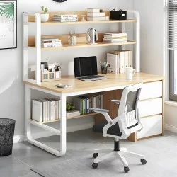 Γραφείο  MERGELLUS Με Ράφια Φυσικό/Λευκό MDF/Μέταλλο 120x50x147cm