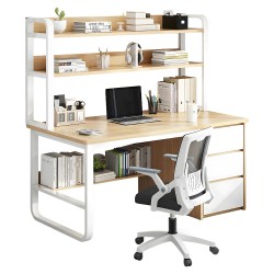 Γραφείο  MERGELLUS Με Ράφια Φυσικό/Λευκό MDF/Μέταλλο 120x50x147cm