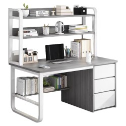 Γραφείο  MERGELLUS Με Ράφια Γκρι/Λευκό MDF/Μέταλλο 120x50x147cm