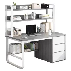 Γραφείο  MERGELLUS Με Ράφια Γκρι/Λευκό MDF/Μέταλλο 120x50x147cm