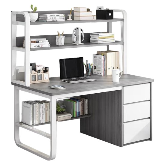 Γραφείο  MERGELLUS Με Ράφια Γκρι/Λευκό MDF/Μέταλλο 120x50x147cm