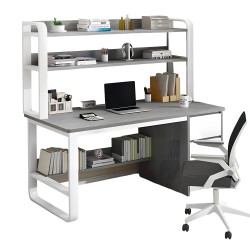 Γραφείο  MERGELLUS Με Ράφια Γκρι/Λευκό MDF/Μέταλλο 120x50x147cm
