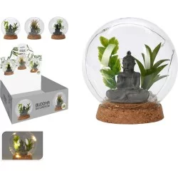 Διακοσμητικό  Μπάλα Με Φυτό Τεχνητό Και Βούδα Και Φωτισμό LED Γυαλί Σε 3 Σχέδια