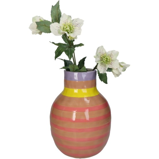 Βάζο Με Ρίγες Ροζ Δολομίτης 17.5x17.5x24.5cm Βάζο Με Ρίγες Ροζ Δολομίτης 17.5x17.5x24.5cm