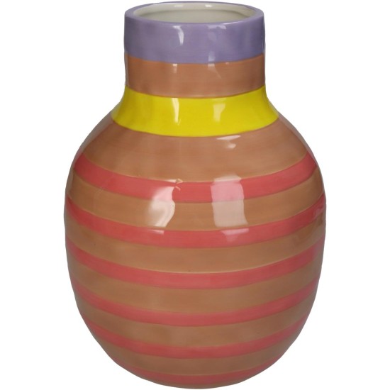Βάζο Με Ρίγες Ροζ Δολομίτης 17.5x17.5x24.5cm Βάζο Με Ρίγες Ροζ Δολομίτης 17.5x17.5x24.5cm