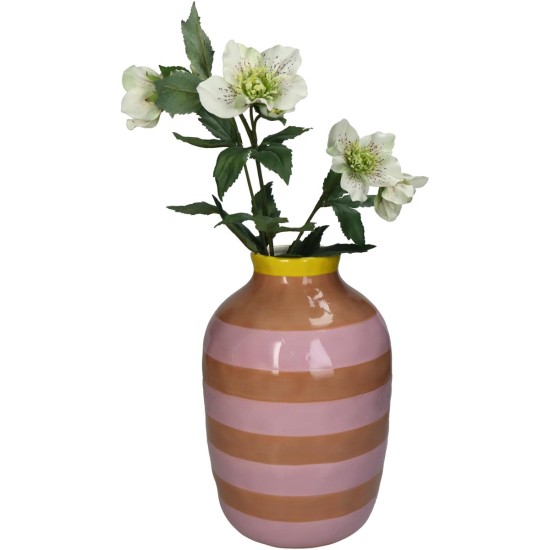 Βάζο Με Ρίγες Ροζ Δολομίτης 17.6x17.6x26.4cm Βάζο Με Ρίγες Ροζ Δολομίτης 17.6x17.6x26.4cm