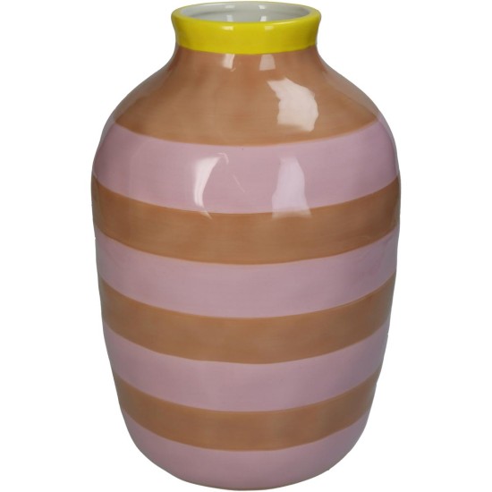 Βάζο Με Ρίγες Ροζ Δολομίτης 17.6x17.6x26.4cm Βάζο Με Ρίγες Ροζ Δολομίτης 17.6x17.6x26.4cm