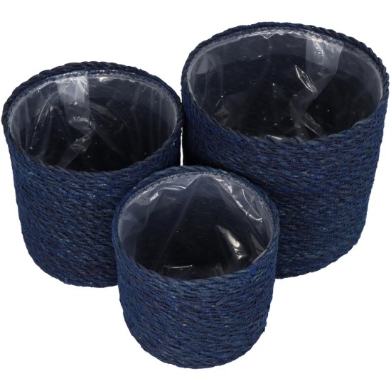 Καλάθι Μπλε Seagrass 20x20x18cm Σετ 3Τμχ Καλάθι Μπλε Seagrass 20x20x18cm Σετ 3Τμχ