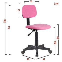 Καρέκλα Γραφείου Παιδική  ΗΧΩ Ροζ Ύφασμα 40x46x71-83cm