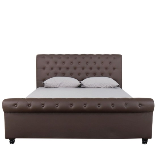 Κρεβάτι ArteLibre GERANIUM Σκούρο Καφέ PU 237x170x109cm - ART-14320009