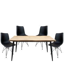 Σετ Τραπεζαρία (4+1)  AMADORA Μαύρο/Φυσικό/Γκρι Μοριοσανίδα/PU/Μέταλλο 160x80x75cm 14990595