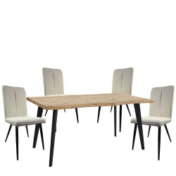 Σετ Τραπεζαρία (4+1)  AMADORA Μαύρο/Μπεζ/Φυσικό Μοριοσανίδα/Ύφασμα/PVC/Μέταλλο 120x80x75cm 14990598