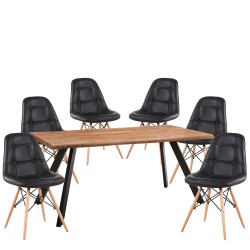 Σετ Τραπεζαρία (6+1)  AOSA Μαύρο/Honey Maple/Γκρι Μέταλλο/MDF/Βελούδο 200x100x76cm 14990423