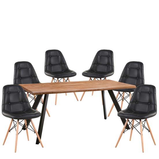 Σετ Τραπεζαρία (6+1)  AOSA Μαύρο/Honey Maple/Γκρι Μέταλλο/MDF/Βελούδο 180x90x76cm 14990415