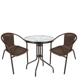 Σετ Τραπεζαρία Κήπου  EARTH Καφέ Rattan/Γυαλί/Μέταλλο Με 2 Πολυθρόνες 14990527