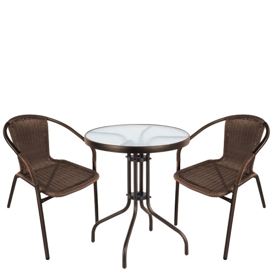 Σετ Τραπεζαρία Κήπου  EARTH Καφέ Rattan/Γυαλί/Μέταλλο Με 2 Πολυθρόνες 14990524