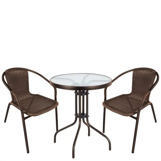 Σετ Τραπεζαρία Κήπου  EARTH Καφέ Rattan/Γυαλί/Μέταλλο Με 2 Πολυθρόνες 14990524