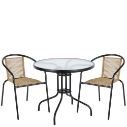Σετ Τραπεζαρία Κήπου  EARTH Μαύρο/Φυσικό Rattan/Γυαλί/Μέταλλο Με 2 Πολυθρόνες 14990523
