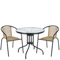 Σετ Τραπεζαρία Κήπου  EARTH Μαύρο/Φυσικό Rattan/Γυαλί/Μέταλλο Με 2 Πολυθρόνες 14990516
