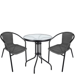 Σετ Τραπεζαρία Κήπου  EARTH Μαύρο/Γκρι Γυαλί/Ύφασμα/Μέταλλο Με 2 Πολυθρόνες 14990515