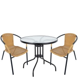 Σετ Τραπεζαρία Κήπου  EARTH Μαύρο/Μπεζ Rattan/Γυαλί/Μέταλλο Με 2 Πολυθρόνες 14990489