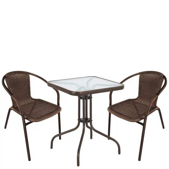Σετ Τραπεζαρία Κήπου  MARS Καφέ Rattan/Γυαλί/Μέταλλο Με 2 Πολυθρόνες 14990526