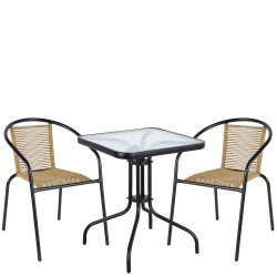 Σετ Τραπεζαρία Κήπου  MARS Μαύρο/Φυσικό Rattan/Γυαλί/Μέταλλο Με 2 Πολυθρόνες 14990520
