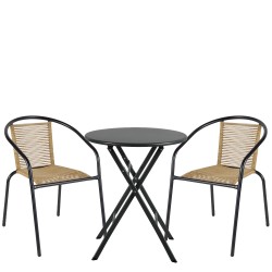 Σετ Τραπεζαρία Κήπου  NOVA Μαύρο/Φυσικό Rattan/Μέταλλο Με 2 Πολυθρόνες 14990522