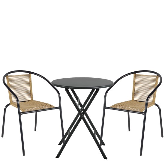 Σετ Τραπεζαρία Κήπου  NOVA Μαύρο/Φυσικό Rattan/Μέταλλο Με 2 Πολυθρόνες 14990522