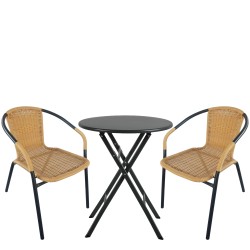 Σετ Τραπεζαρία Κήπου  NOVA Μαύρο/Μπεζ Rattan/Μέταλλο Με 2 Πολυθρόνες 14990492