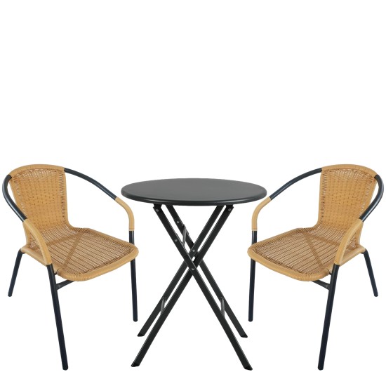 Σετ Τραπεζαρία Κήπου  NOVA Μαύρο/Μπεζ Rattan/Μέταλλο Με 2 Πολυθρόνες 14990492