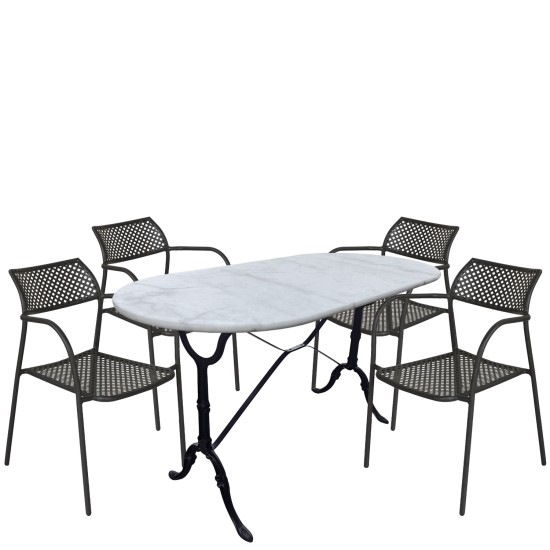 Σετ Τραπεζαρία Κήπου  OVALIS Μαύρο/Λευκό Μέταλλο/Μάρμαρο Με 4 Πολυθρόνες 14990777