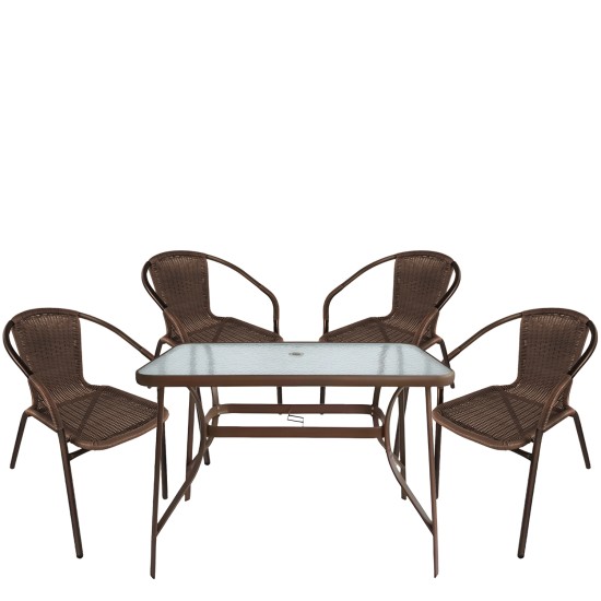 Σετ Τραπεζαρία Κήπου  SUN Καφέ Rattan/Γυαλί/Μέταλλο Με 4 Πολυθρόνες 14990532