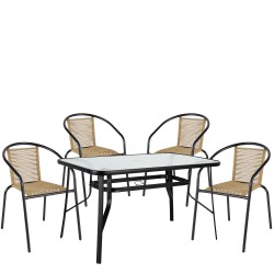 Σετ Τραπεζαρία Κήπου  SUN Μαύρο/Φυσικό Rattan/Γυαλί/Μέταλλο Με 4 Πολυθρόνες 14990592