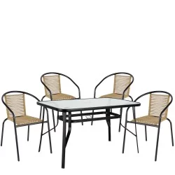 Σετ Τραπεζαρία Κήπου  SUN Μαύρο/Φυσικό Rattan/Γυαλί/Μέταλλο Με 4 Πολυθρόνες 14990592
