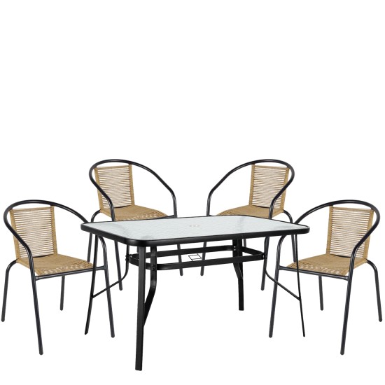 Σετ Τραπεζαρία Κήπου  SUN Μαύρο/Φυσικό Rattan/Γυαλί/Μέταλλο Με 4 Πολυθρόνες 14990591