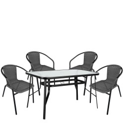 Σετ Τραπεζαρία Κήπου  SUN Μαύρο/Γκρι Rattan/Γυαλί/Μέταλλο Με 4 Πολυθρόνες 14990541
