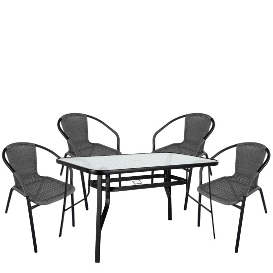 Σετ Τραπεζαρία Κήπου  SUN Μαύρο/Γκρι Rattan/Γυαλί/Μέταλλο Με 4 Πολυθρόνες 14990539