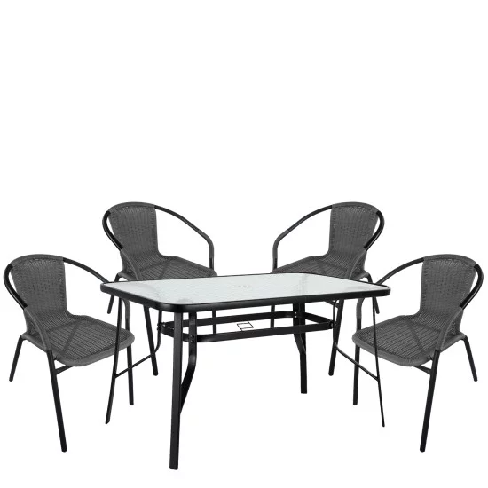 Σετ Τραπεζαρία Κήπου  SUN Μαύρο/Γκρι Rattan/Γυαλί/Μέταλλο Με 4 Πολυθρόνες 14990539