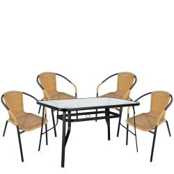 Σετ Τραπεζαρία Κήπου  SUN Μαύρο/Μπεζ Rattan/Γυαλί/Μέταλλο Με 4 Πολυθρόνες 14990537