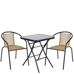 Σετ Τραπεζαρία Κήπου  TAURUS Μαύρο/Φυσικό Rattan/Γυαλί/Μέταλλο Με 2 Πολυθρόνες 14990518