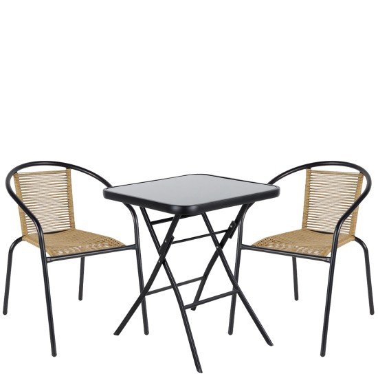 Σετ Τραπεζαρία Κήπου  TAURUS Μαύρο/Φυσικό Rattan/Γυαλί/Μέταλλο Με 2 Πολυθρόνες 14990518