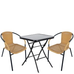 Σετ Τραπεζαρία Κήπου  TAURUS Μαύρο/Μπεζ Rattan/Γυαλί/Μέταλλο Με 2 Πολυθρόνες 14990488