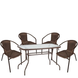 Σετ Τραπεζαρία Κήπου  VULCAN Καφέ Rattan/Γυαλί/Μέταλλο Με 4 Πολυθρόνες 14990534