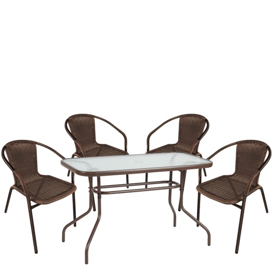 Σετ Τραπεζαρία Κήπου  VULCAN Καφέ Rattan/Γυαλί/Μέταλλο Με 4 Πολυθρόνες 14990534