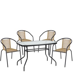 Σετ Τραπεζαρία Κήπου  VULCAN Μαύρο/Φυσικό Rattan/Γυαλί/Μέταλλο Με 4 Πολυθρόνες 14990593
